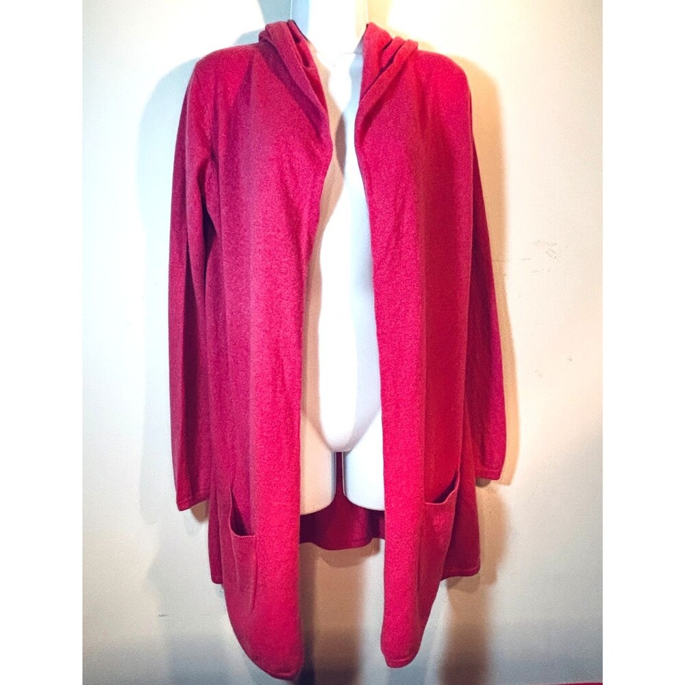 Pure Amici Pink Cashmere Long Hooded Cardigan Sweater Size M